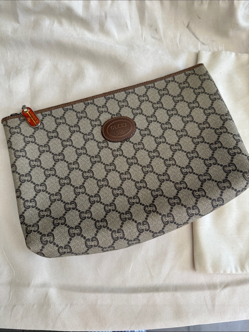Gucci canvas leather trim vintage clutch cosmetic pouch AUTH with CoA